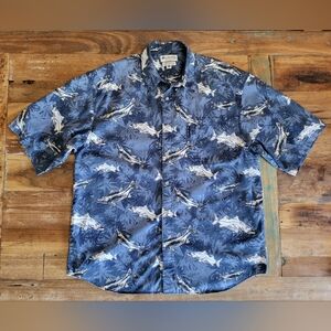 Columbia Mens XL Cotton Short Sleeve Collar Button Down Fish Bass Shirt Outdoor